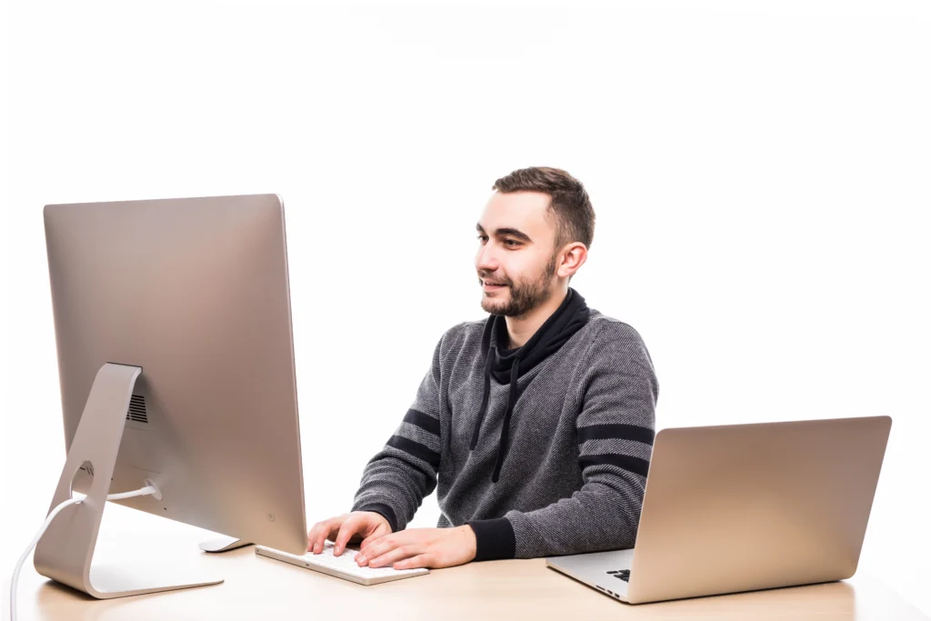 Young SEO expert in north delhi working on computer